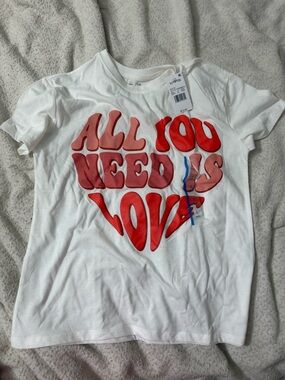 The Beatles White Tee with Red Heart 'All You Need Is Love' Graphic Large